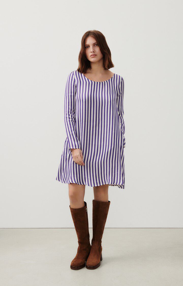 american vintage Robe femme Shaning - RAYURES VIOLETTES 58 Manches longues Violet - E24