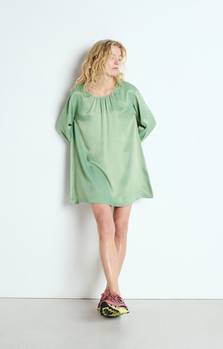 american vintage Robe femme Unyl - SAUGE 54 Manches longues Vert - E25