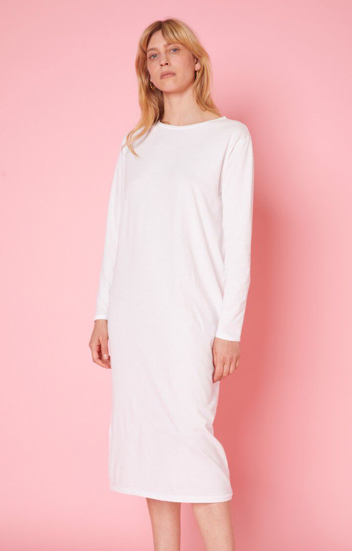 american vintage Robe femme Vegiflower - BLANC Manches longues Blanc - E21