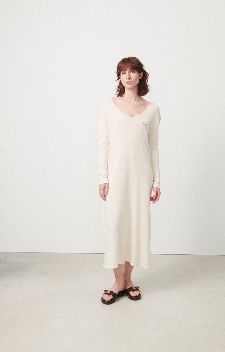 american vintage Robe femme Vifabeach - ECRU 53 Manches longues Beige - E24