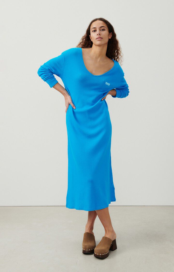 american vintage Robe femme Vifabeach - PARADISE 53 Manches longues Bleu - E24