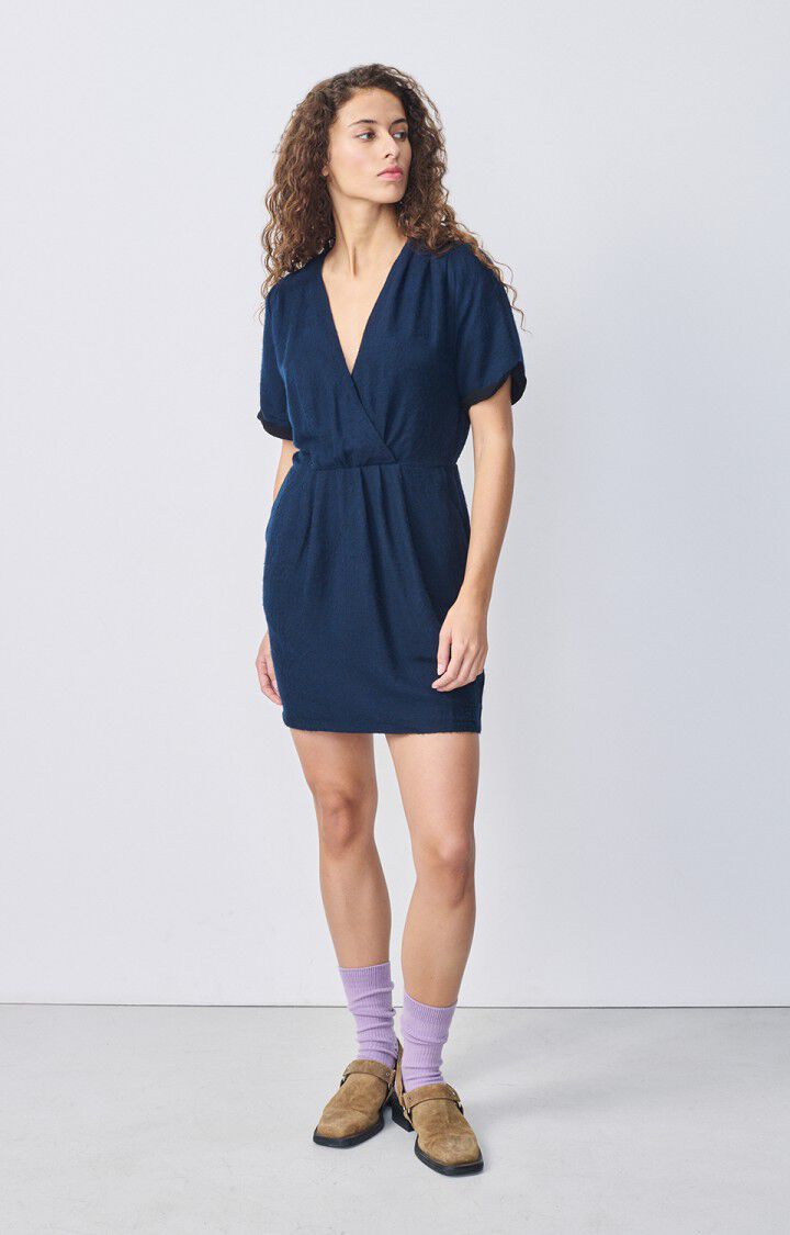 american vintage Robe femme Vimbow - NAVY CHINE Manches courtes Bleu - H20