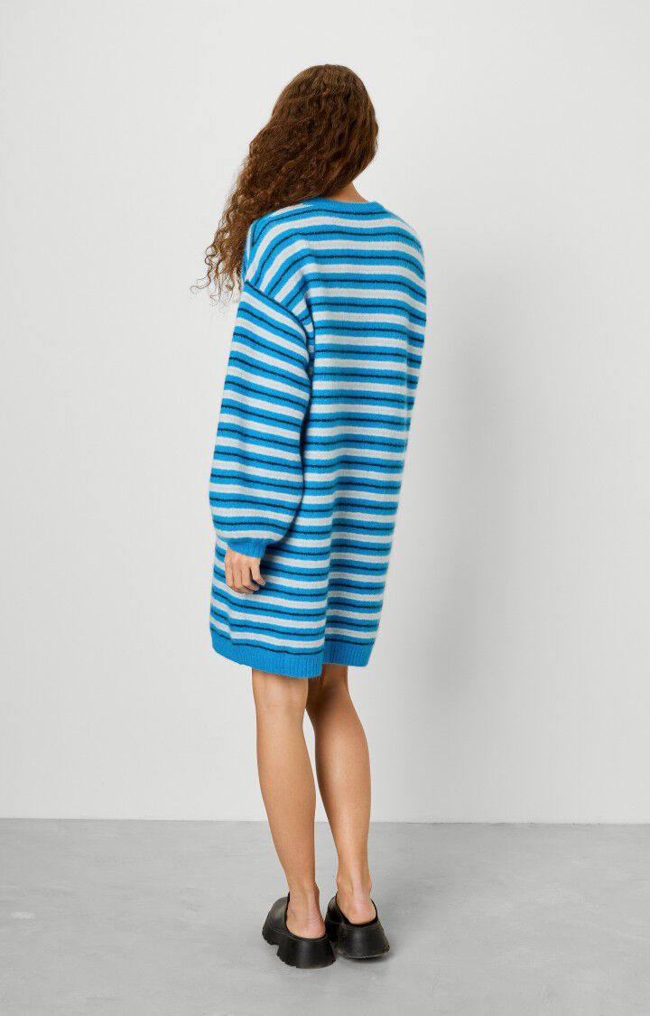 American Vintage Robe Femme Vitow - RAYURES SPORT 57 Manches Longues Bleu - E23