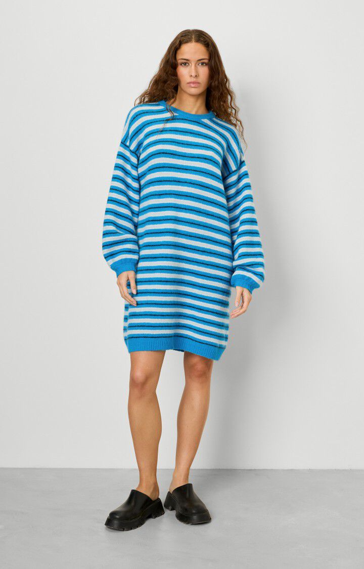 American Vintage Robe Femme Vitow - RAYURES SPORT 57 Manches Longues Bleu - E23