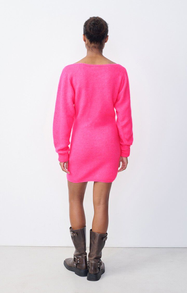 American Vintage Robe Femme Vitow - ROSE FLUO CHINE 62 Manches Longues Rose - H23