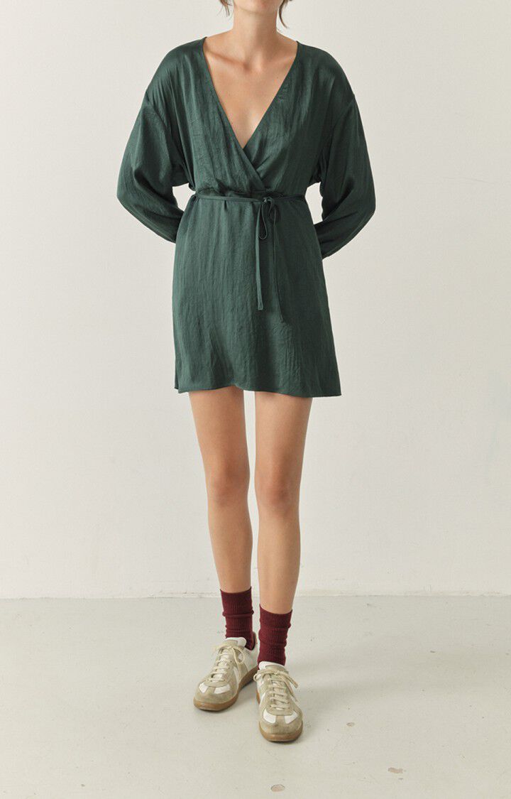 american vintage Robe femme Widland - BOTANIQUE 48 Manches longues Vert - H22