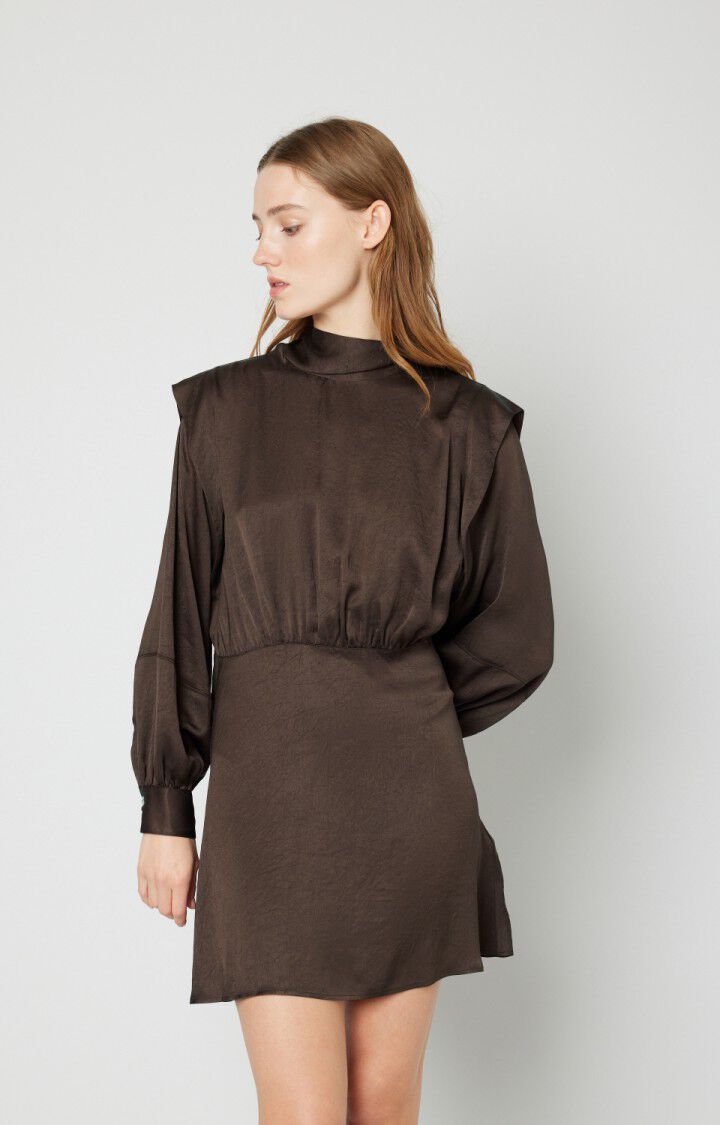 American Vintage Robe Femme Widland - CHOCOLAT Manches Longues Marron - H21