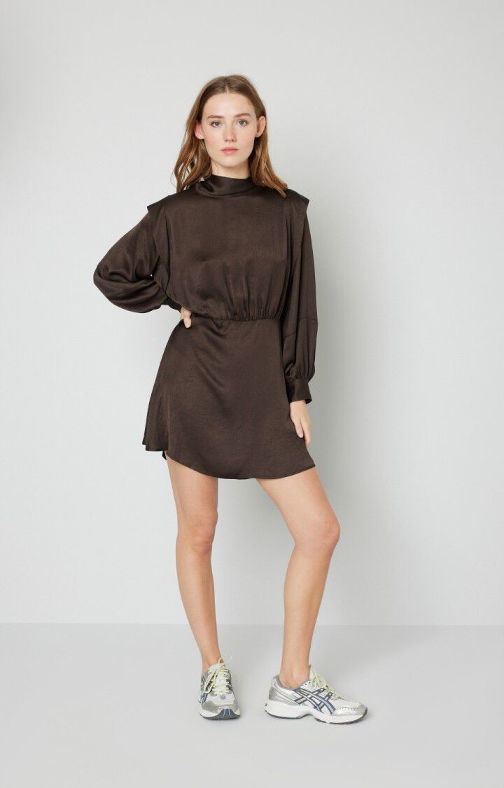 american vintage Robe femme Widland - CHOCOLAT Manches longues Marron - H21