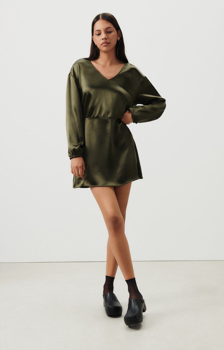 american vintage Robe femme Wodbay - PIN 54 Manches longues Vert - H23