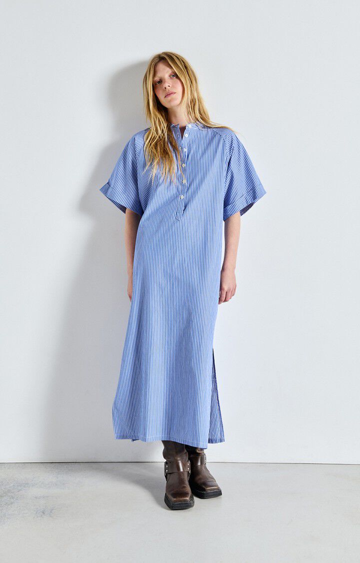 American Vintage Robe Femme Zatybay - RAYURES AQUA 39 Manches Courtes Bleu - E25