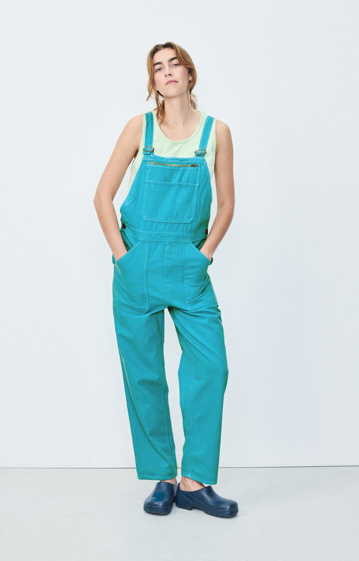 american vintage Salopette femme Datcity - TURQUOISE VINTAGE Fines bretelles Bleu - E22