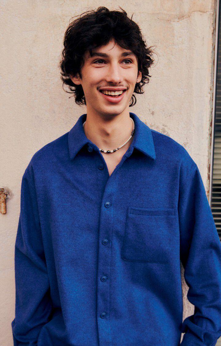 american vintage Surchemise homme Dodiloo - NUIT CHINE 64 Manches longues Bleu - E25