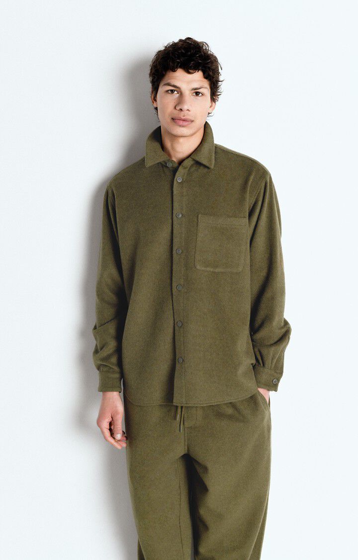 american vintage Surchemise homme Dodiloo - ORIGAN CHINE 64 Manches longues Vert - E25