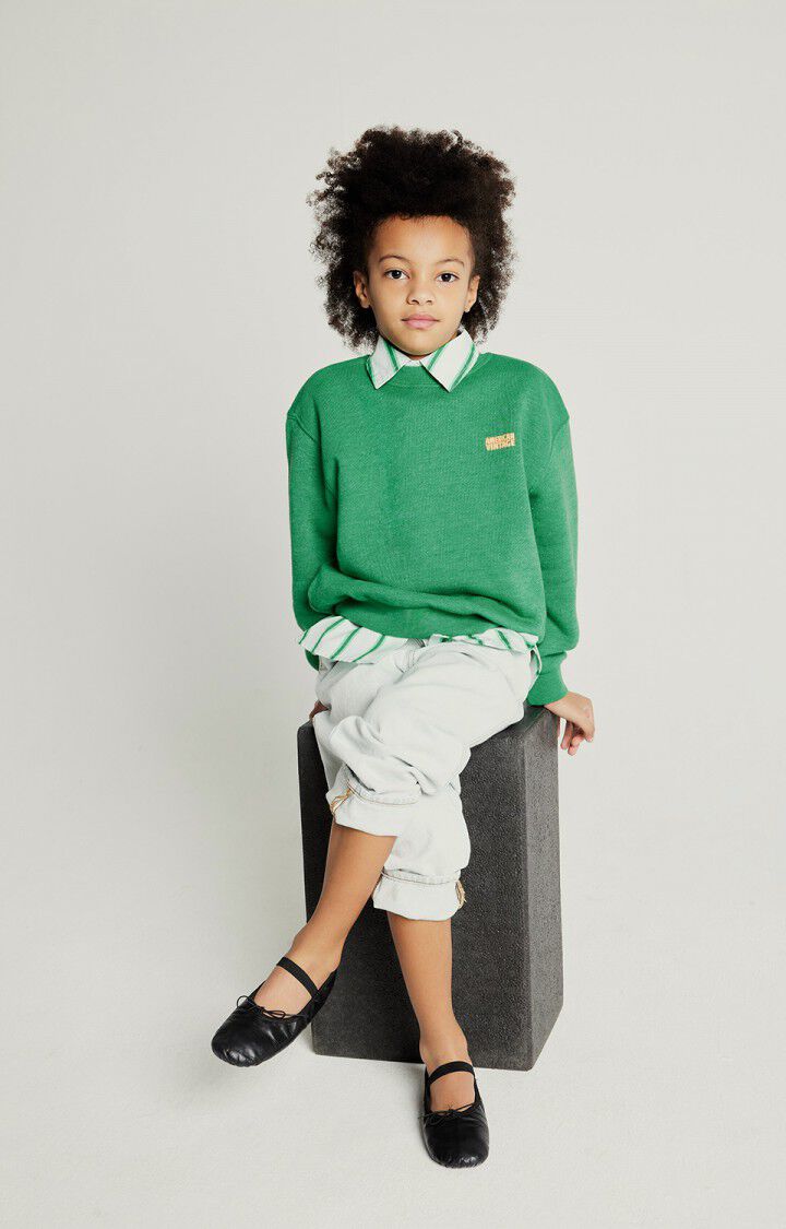 american vintage Sweat enfant Doven - TREFLE SURTEINT 32 Manches longues Vert - E25