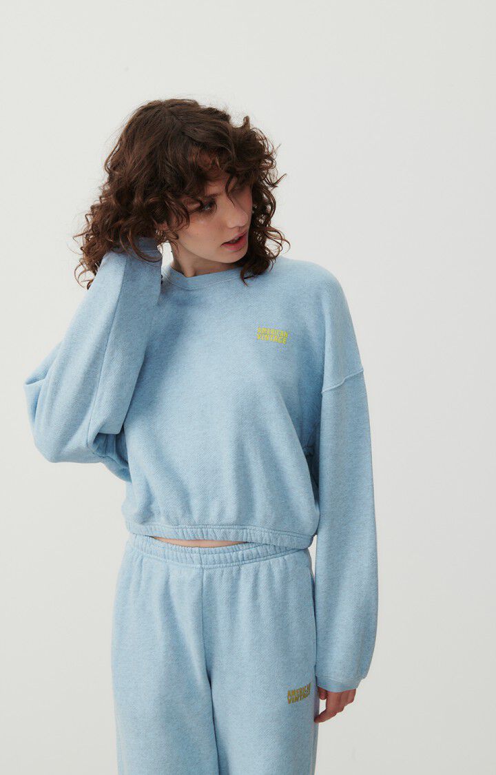 american vintage Sweat femme Doven - GLACE SURTEINT 51 Manches longues Bleu - E24