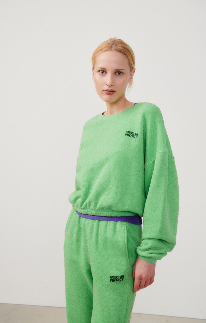american vintage Sweat femme Doven - PERRUCHE SURTEINT 51 Manches longues Vert - E24