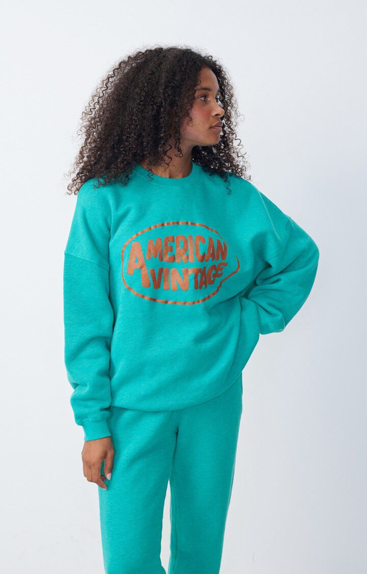 american vintage Sweat femme Doven - TROPIQUE SURTEINT 47 Manches longues Bleu - E25