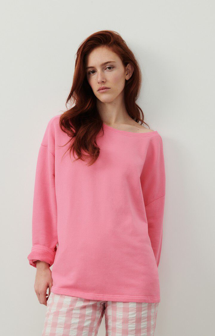 american vintage Sweat femme Hapylife - BUBBLE GUM VINTAGE 48 Manches longues Rose - E24