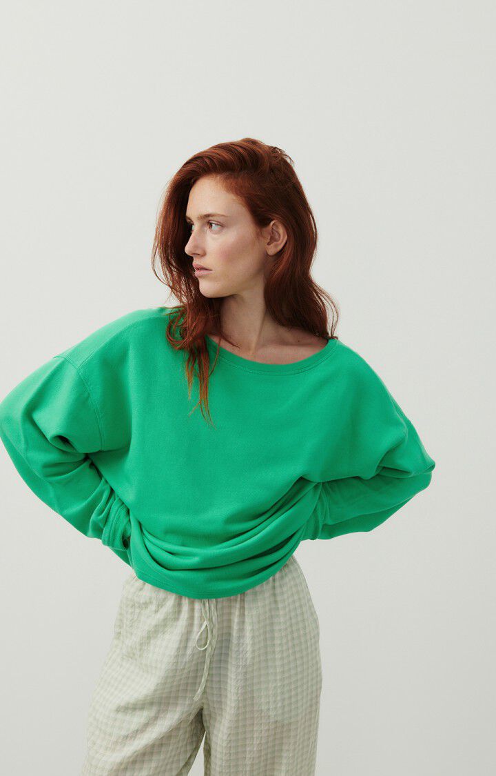 american vintage Sweat femme Hapylife - CHLOROPHYLLE VINTAGE 48 Manches longues Vert - E24