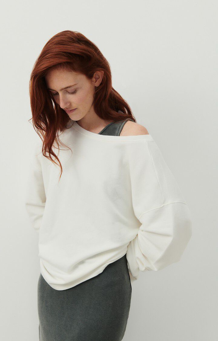 american vintage Sweat femme Hapylife - COLOMBE VINTAGE 48 Manches longues Blanc - E24