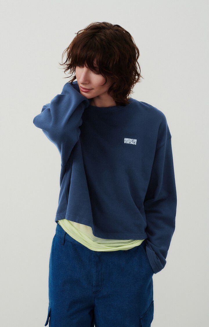american vintage Sweat femme Hodatown - NAVY CHINE 43 Manches longues Bleu - E24