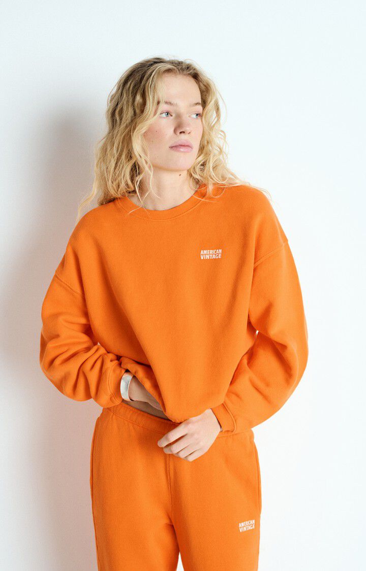 american vintage Sweat femme Izubird - NEFLE FLUO 51 Manches longues Orange - E25