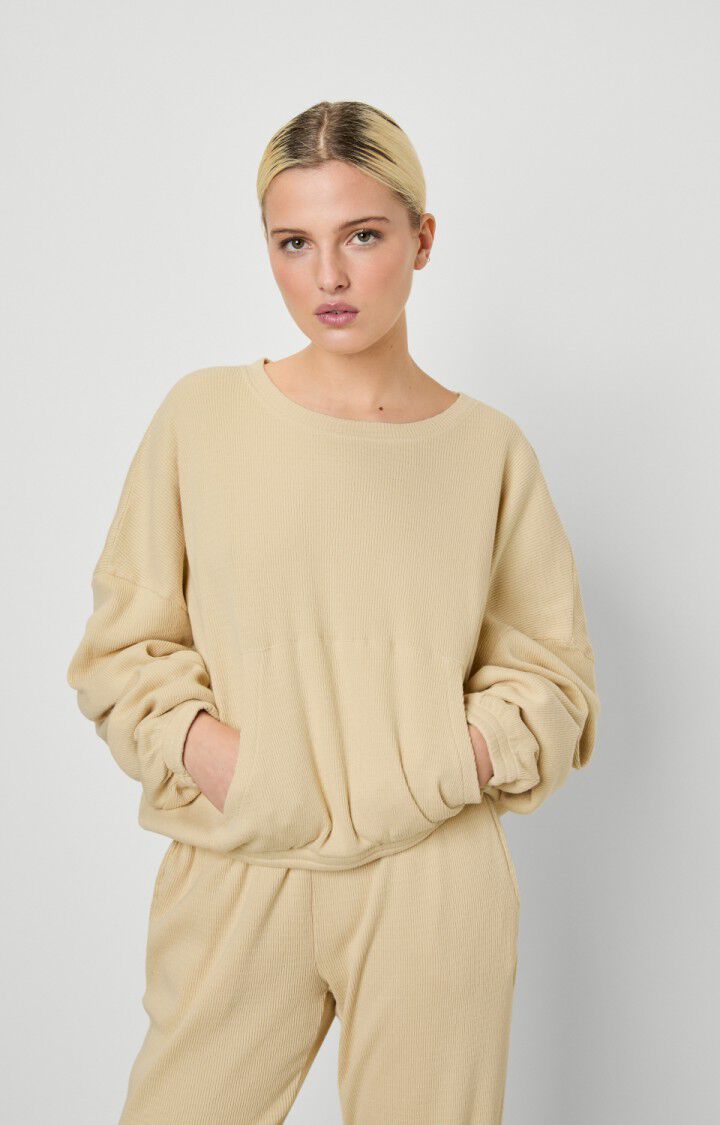 american vintage Sweat femme Luto - SABLE 52 Manches longues Beige - H22