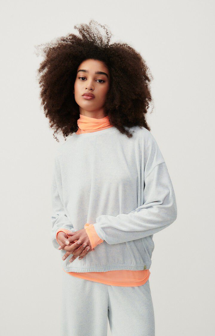 american vintage Sweat femme Ukoz - BABY BLUE CHINE 48 Manches longues Bleu - H23
