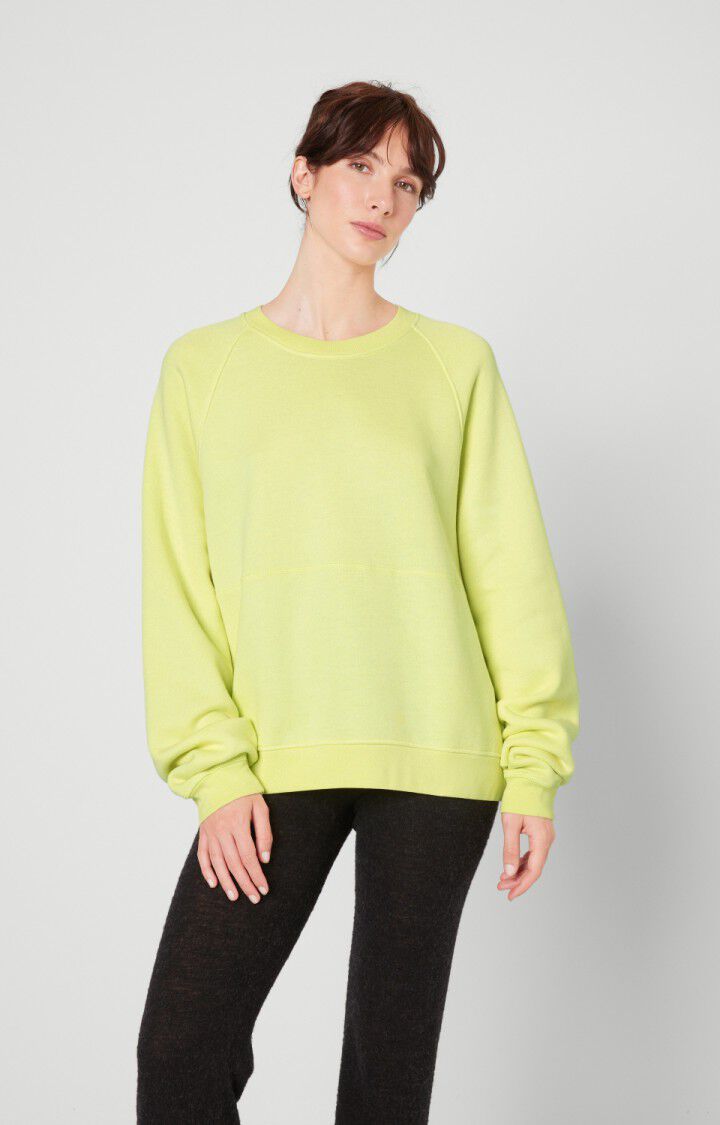american vintage Sweat femme Uticity - LIME VINTAGE 73 Manches raglan Jaune - H22