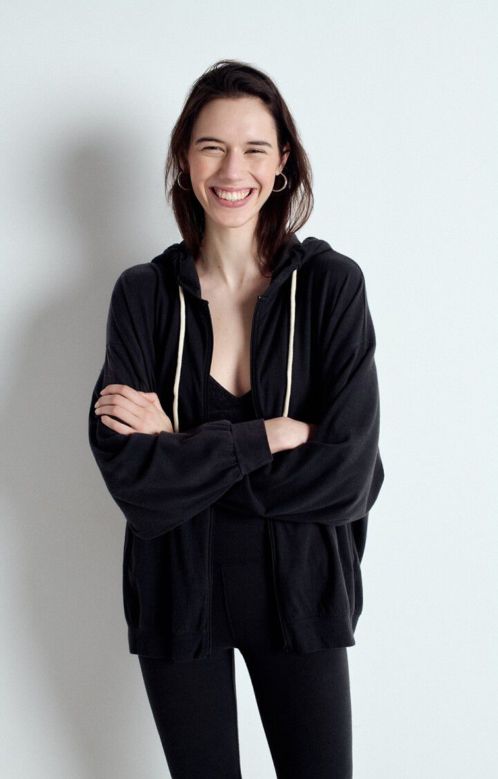 american vintage Sweat femme Ypawood - CARBONE CHINE 49 Manches longues Noir - E25