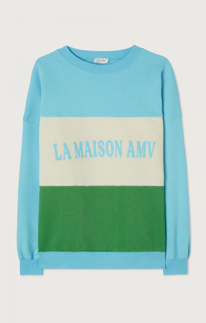 american vintage Sweat femme Zutabay - VERT TURQUOISE TRICOLORE Manches longues Bleu - H22B