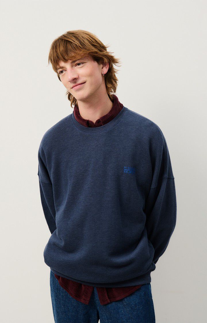 american vintage Sweat homme Doven - MARINE SURTEINT 53 Manches longues Bleu - E25