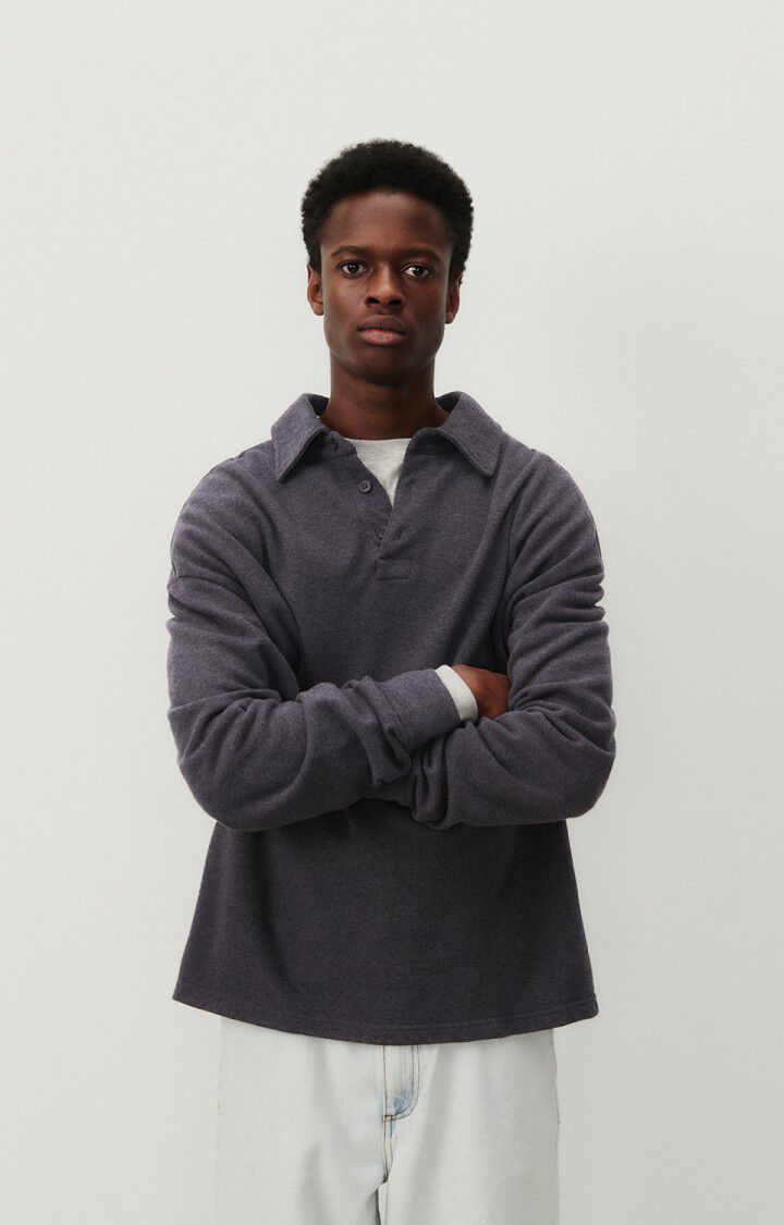 american vintage Sweat homme Hodatown - ANTHRACITE CHINE 59 Manches longues Gris - E24