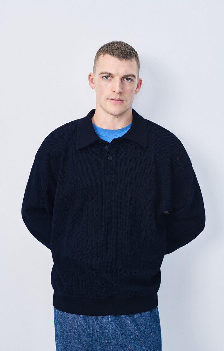 american vintage Sweat homme Ryvy - NAVY 60 Manches longues Bleu - H24