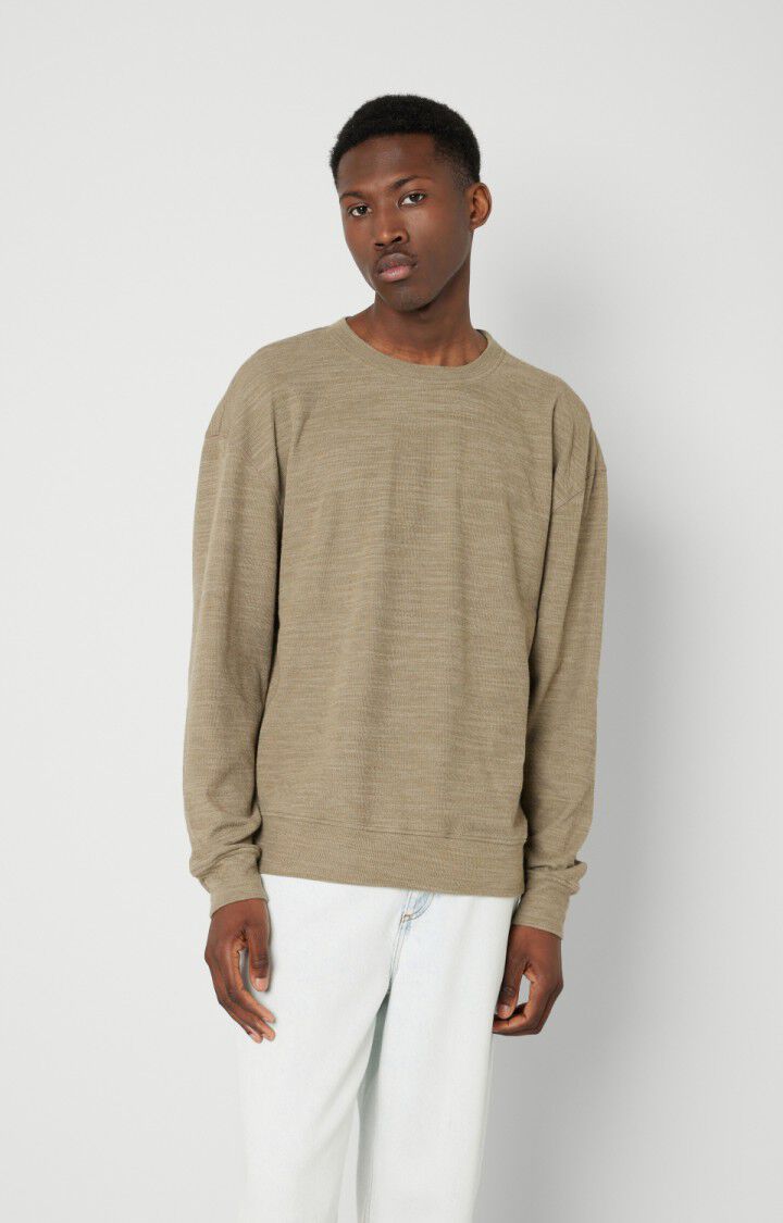 american vintage Sweat homme Tefoo - KAKI CHINE Manches longues Vert - H21