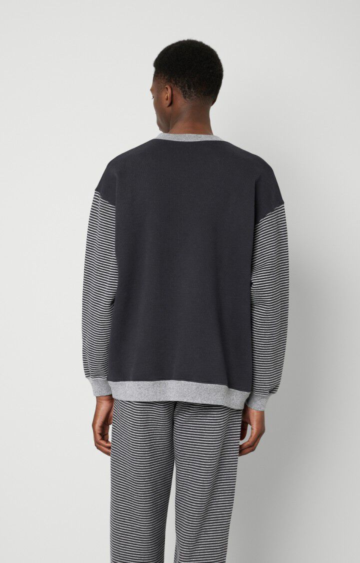 American Vintage Sweat Homme Tuzbay - CARBONE RAYE GRIS CHINE Manches Longues Noir - H22