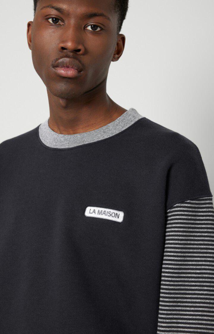 American Vintage Sweat Homme Tuzbay - CARBONE RAYE GRIS CHINE Manches Longues Noir - H22