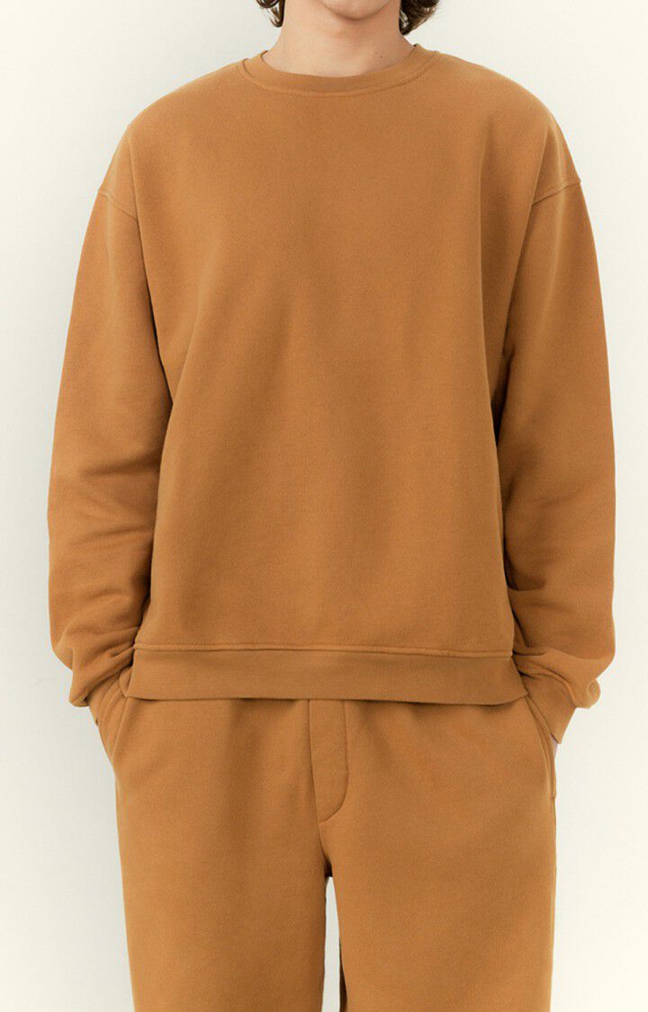 american vintage Sweat homme Yuncastle - ANTILOPE Manches longues Marron - H22