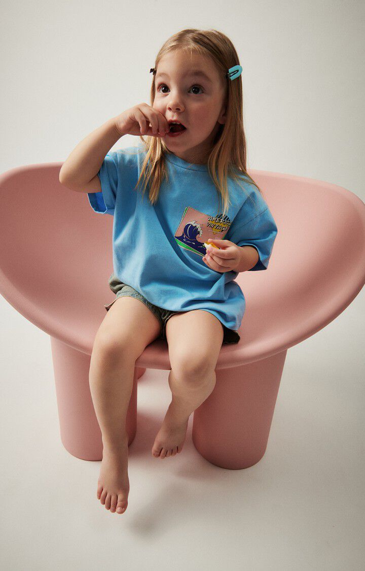 American Vintage T-shirt Enfant Fizvalley - BLEU AZUR VINTAGE 12 Manches Courtes Bleu - E24