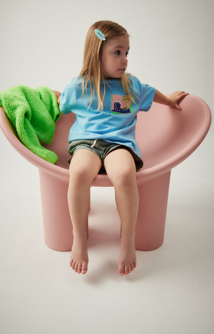 american vintage T-shirt enfant Fizvalley - BLEU AZUR VINTAGE 12 Manches courtes Bleu - E24