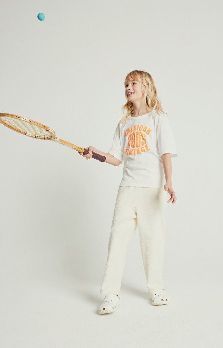 American Vintage T-shirt Enfant Gamipy - BLANC ET ORANGE FLUO 11 Manches Courtes Blanc - E25