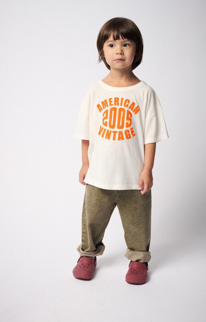 american vintage T-shirt enfant Gamipy - BLANC ET ORANGE FLUO 11 Manches courtes Blanc - E25