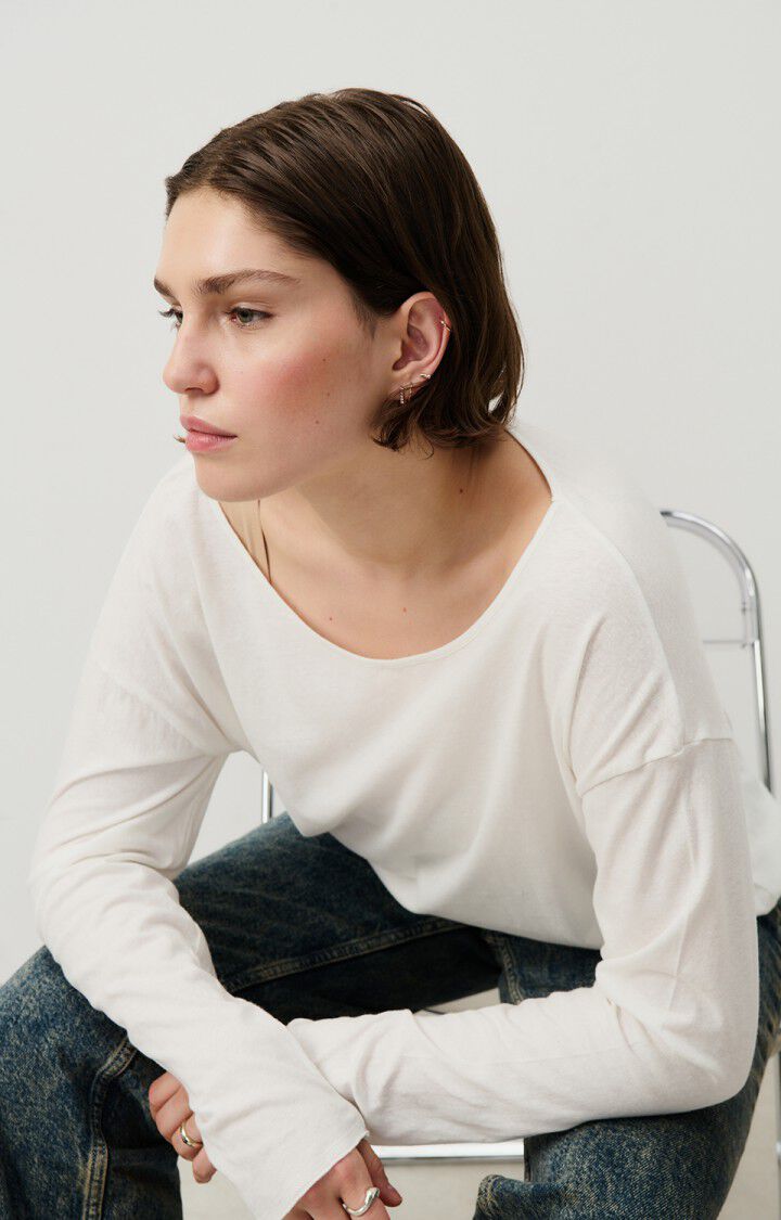 American Vintage T-shirt Femme Aksun - BLANC 53 Manches Longues Blanc - E25