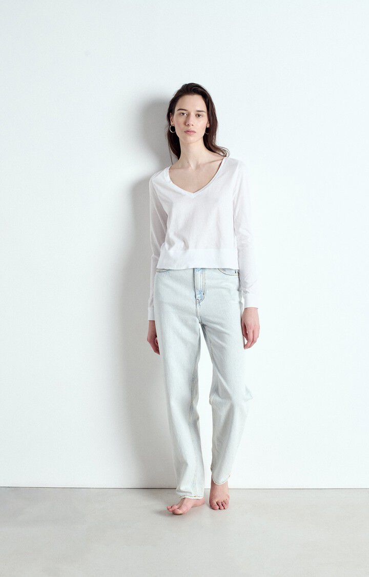 American Vintage T-shirt Femme Apoly - BLANC 61 Manches Longues Blanc - E25