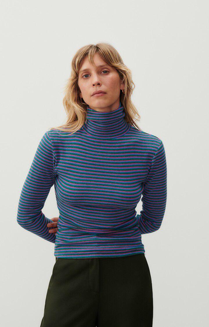 american vintage T-shirt femme Asiloo - RAYURES TRICOLORES 60 Manches longues Bleu - E24