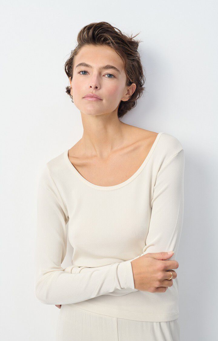 American Vintage T-shirt Femme Azyro - CREME 61 Manches Longues Beige - H24