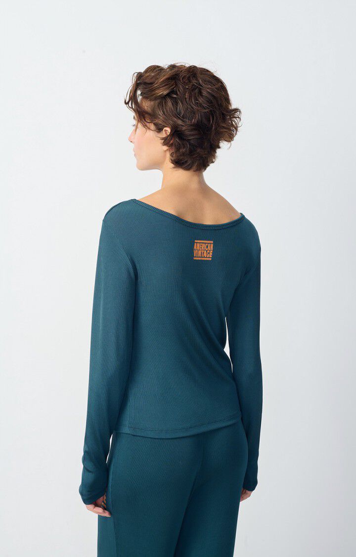 American Vintage T-shirt Femme Azyro - PETROLE 61 Manches Longues Bleu - H24