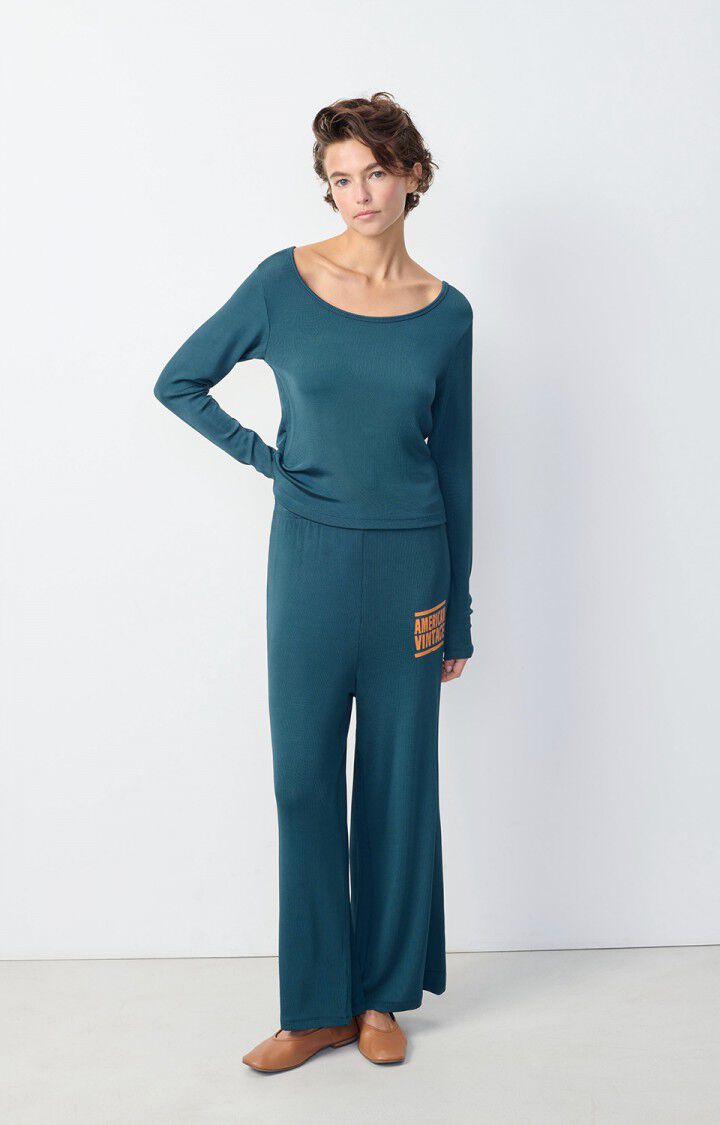 American Vintage T-shirt Femme Azyro - PETROLE 61 Manches Longues Bleu - H24