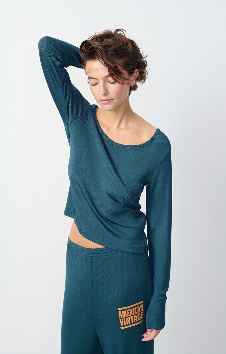 american vintage T-shirt femme Azyro - PETROLE 61 Manches longues Bleu - H24