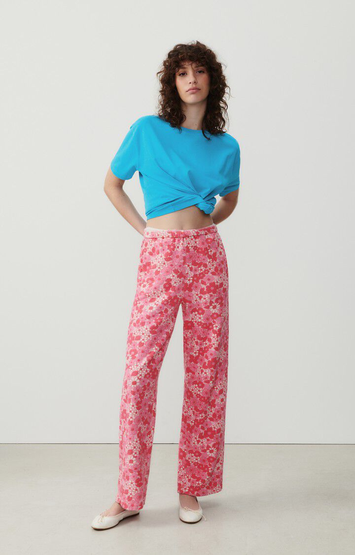 American Vintage T-shirt Femme Fizvalley - BLEU AZUR VINTAGE 19 Manches Courtes Bleu - E24